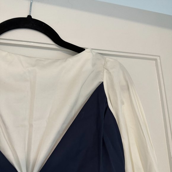 Johanna Ortiz Crop Top Balloon Sleeve Poplin Cotton Self-tie Back Sz 4 Navy Whit - Picture 9 of 12